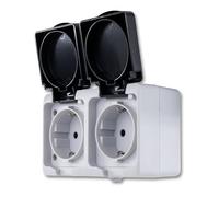 REV AquaMini - Enchufe doble para ambientes húmedos, 35 por ciento menos volumen, IP54, bipolos, empotrado, gris