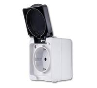 REV AquaMini - Enchufe pequeño para habitación húmeda, 30% menos de volumen, IP54 de doble polo, montaje en superficie, color gris