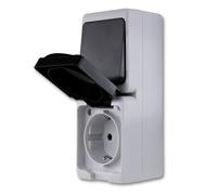 REV AquaMini, Mini Socket - Combinación de interruptor A/W, 38% menos de volumen, IP54, doble polo, montaje en superficie, gris