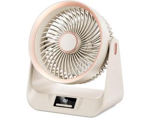 RevolutionLine - Mini ventilador portátil recargable con batería 3600 mAh | Ventilador pequeño de mesa o pared, silencioso, con pantalla digital | 5 velocidades, temporizador e inclinación ajustable