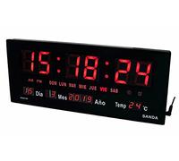 RevolutionLine - Sanda SD-4130 Reloj Digital de Pared y Mesa | Led Color Rojo | Calendario | Termómetro | Fuente de Alimentacion | Alta precisión | 36 x 15 x 3 centímetros | Peso 660 Gramos