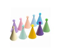 RevpoltIQ 10 sombreros de fiesta coloridos con pompones, sombreros de papel de cono de cumpleaños para niños y adultos, mini decoraciones divertidas de sombreros de fiesta para cumpleaños