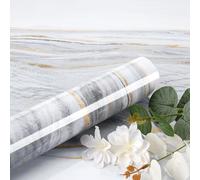 ReWallpaper Brillo Vinilo Encimera Cocina Marmol Blanco Gris 40CMx7M Vinilo Adhesivo Baño Marmol Impermeable Rollo Papel Pintado Autoadhesivo Muebles Mármol Blanco Dorado Removible