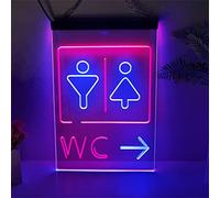 REWIS Letrero de neón LED WC go Right, Luces de neón grabadas en 3D de Doble Color USB Personalizadas, para guía de Entrada de baño de Centro Comercial Colgante Regulable Decorativo,Blue Red,30x20cm