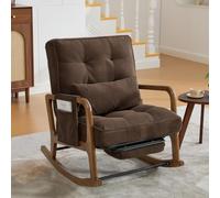 REXO Mecedora moderna con reposapiés de pana para bebé, bolsillos laterales, ergonómica, cojín lumbar, respaldo ajustable, para sala de estar, dormitorio y habitación de los niños, color marrón