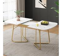 REXO Mesa de comedor con estructura de mármol, patas de metal doradas, ampliable 140/180 x 80 cm, estilo de lujo, ángulo blanco, para 4-6 personas