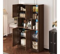 REXO Mueble de cocina alto de 180 × 105 × 40 cm, estante de cocina vertical extensible de 4 niveles, estante de vino y vitrina para cocina y comedor, nogal.