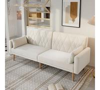 REXO Sofá pequeño de dos plazas, sofá cama con función de dormir, tela de terciopelo, color beige, adecuado para sala de estar, dormitorio, cine en casa, habitación de invitados