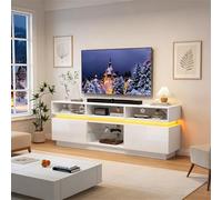 REXO Soporte de TV grande, soporte plano para TV con estante de vidrio templado, tableros bajos con alto brillo, MDF, armario de salón, adecuado para televisores de 60 pulgadas, 160 x 35 x 60 cm