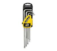 Rhino - Juego de 9 llaves macho alargadas con forma de estrella perforada, juego de 9 llaves torx perforadas en soporte, diámetro T10 a T50, fabricado en acero (cromo vanadio), alta calidad