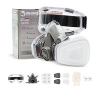 RHINO Smart Solutions Respirador Mascarilla Pintura, Polvo y Gases Orgánicos A1 | Mascara de Proteccion RH-M101 Reutilizable Antipolvo con Gafas de Proteccion, Guantes y Filtro de Carbon Activo