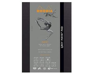 Rhodia 116100C Marker Pad - Bloque encolado en cabeza (A5+ (16 x 21 cm), 50 hojas desmontables, papel Clairefontaine Layout blanco liso, 100 g/m2, color papier Maya gris A5