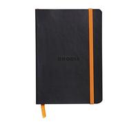 RHODIA 117302C - Carnet Souple Noir - A6 - Ligné - 144 pages - Papier Clairefontaine Ivoire 90 g/m² - Marque-Page, Fermeture Élastique - Couverture Simili Cuir - Collection Rhodiarama