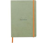 Rhodia 117375C - Cuaderno flexible Céladon A5, 14,8 x 21 cm, 160 páginas, papel Clairefontaine marfil 90 g/m2, cierre elástico, cobertura de piel sintética - rodiarama