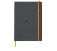 Rhodia 117385C - Cuaderno blando de titanio - A5 - Rayado - 160 páginas - Papel Ivory de 90 g/m - Marcapáginas, Cierre elástico - Cubierta de piel sintética - Colección Rhodiarama