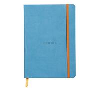 RHODIA 117407C - Carnet Souple Turquoise - A5 - Ligné - 160 pages - Papier Clairefontaine Ivoire 90 g/m² - Marque-Page, Fermeture Élastique - Couverture Simili Cuir - Collection Rhodiarama