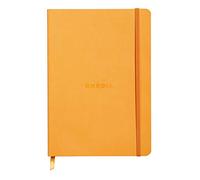 RHODIA 117415C - Carnet Souple Orange - A5 - Ligné - 160 pages - Papier Clairefontaine Ivoire 90 g/m² - Marque-Page, Fermeture Élastique - Couverture Simili Cuir - Collection Rhodiarama