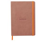 RHODIA 117438C - Cuaderno flexible de madera de rosa, A5, puntadas de punto, 160 páginas, papel Clairefontaine Marfil, 90 g/m², con marcapáginas, cierre elástico, tapa de piel sintética