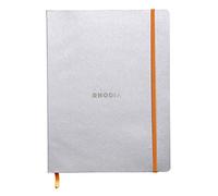 RHODIA 117501C - Cahier Souple Argent - 19x25 cm - Ligné - 160 pages - Papier Clairefontaine Ivoire 90 g/m² - Marque-Page, Fermeture Élastique - Couverture Simili Cuir - Collection Rhodiarama