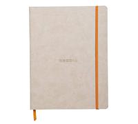 RHODIA 117505C - Cahier Souple Beige - 19x25 cm - Ligné - 160 pages - Papier Clairefontaine Ivoire 90 g/m² - Marque-Page, Fermeture Élastique - Couverture Simili Cuir - Collection Rhodiarama