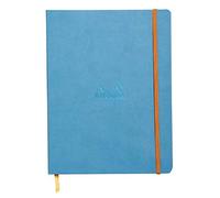 RHODIA 117507C - Cahier Souple Turquoise - 19x25 cm - Ligné - 160 pages - Papier Clairefontaine Ivoire 90 g/m² - Marque-Page, Fermeture Élastique - Couverture Simili Cuir - Collection Rhodiarama