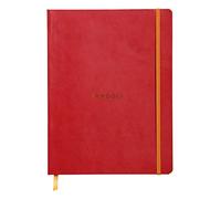 RHODIA 117513C - Cahier Souple Coquelicot - 19x25 cm - Ligné - 160 pages - Papier Clairefontaine Ivoire 90 g/m² - Marque-Page, Fermeture Élastique - Couverture Simili Cuir - Collection Rhodiarama