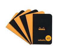 RHODIA 119155AMZC - Un lot de 6 Carnets Piqués - 7,5 x12 cm - Pointillés Dot - 48 pages - 80 g/m² - 2 couleurs assorties (Orange et Noir)