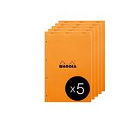 RHODIA 119660C - Bloc-Notes Agrafé N°119 Orange - A4+ - Ligné - 80 Feuilles Détachables Perf.4 Trous - Papier Clairefontaine Jaune 80G - Couverture en Carte Enduite - Paquet de 5 blocs