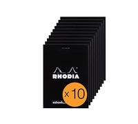 RHODIA 12559C - Bloc de notas engrapado N°12 Negro - 8,5 x 12 cm - Punteado - 80 hojas desmontables - Papel Clairefontaine blanco 80G - Cubierta para tarjeta revestida - Paquete de 10 almohadillas