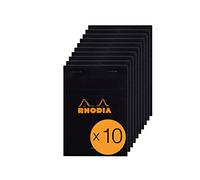 RHODIA 136009C - Bloc-Notes Agrafé N°13 Black - A6 - Ligné - 80 Feuilles Détachables - Papier Clairefontaine Blanc 80 g/m² - Couverture en Carte Enduite - Paquet de 10 blocs