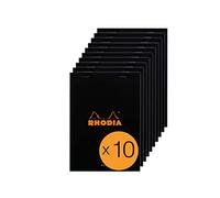 RHODIA 160009C - Bloc-Notes Agrafé N°16 Black - A5 - 80 Feuilles Détachables - Papier Clairefontaine Uni Blanc 80 g/m² - Couverture en Carte Enduite - Paquet de 10 blocs
