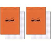 Rhodia, 16200C, Bloc de notas grapado N°16, A5, Interior: cuadrados pequeños, 80 Hojas, Papel Clairefontaine 80gr, Naranja (Paquete de 2)