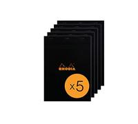 RHODIA 182009C - Bloc-Notes Agrafé N°18 Black - A4 - Petits Carreaux - 80 Feuilles Détachables - Papier Clairefontaine 80G - Couverture en Carte Enduite - Paquet de 5 blocs