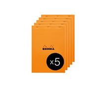 RHODIA 18200C - Bloc de notas engrapado N°18 naranja - A4 - Cuadrados pequeños - 80 hojas desmontables - Papel Clairefontaine de 80 g - Cubierta de tarjeta revestida - Paquete de 5 almohadillas