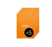 RHODIA 18558C - Bloc de notas engrapado N°18 Naranja - A4 - Punteado - 80 hojas desmontables - Papel Clairefontaine blanco 80 g/m² - Cubierta para tarjeta revestida - Paquete de 5 almohadillas