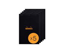 RHODIA 192009C - Bloc-Notes Agrafé N°19 Black - A4+ - Petits Carreaux - 80 Feuilles Détachables - Papier Clairefontaine 80G - Couverture en Carte Enduite - Paquet de 5 blocs