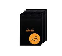 RHODIA 196009C - Bloc-Notes Agrafé N°19 Black - A4+ - Ligné - 80 Feuilles Détachables - Papier Clairefontaine Blanc 80 g/m² - Couverture en Carte Enduite - Paquet de 5 blocs