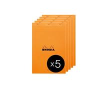 RHODIA 19600C - Bloc-Notes Agrafé N°19 Orange - A4+ - Ligné - 80 Feuilles Détachables - Papier Clairefontaine Blanc 80 g/m² - Couverture en Carte Enduite - Paquet de 5 blocs