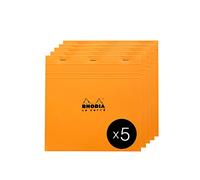 RHODIA 210200C - Bloc-Notes Agrafé N°210 Orange - 21x21 cm - Petits Carreaux - 80 Feuilles Détachables - Papier Clairefontaine Blanc 80 g/m² - Couverture en Carte Enduite - Paquet de 5 blocs