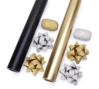Ribbli Juego de papel de regalo de Navidad, 2 rollos de papel de color sólido mate metálico negro y dorado con cinta rizadora y lazo de regalo para cumpleaños, Navidad, mini rollo de 17 x 197 pulgadas