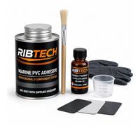 RIBTECH Kit Reparación PVC Profesional - Pegamento PVC 2 Componentes para Zodiac, Paddle Surf, Kayak y Hinchables - Incluye Parches, Pincel, Vaso, Guantes y Toallita (500 ml)