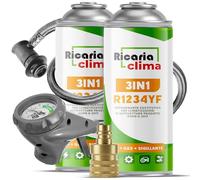 Ricaria Clima - 3 en 1 R1234yf Recarga de Aire Acondicionado - 2 x 235 g con Manguera y Adaptador YF - Aire Acondicionado para automóviles - Gas R1234yf 3 en 1 - Cartucho de Gas - Eco