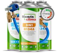 Ricaria Clima - Kit con 1 x Gas de Recambio R134a y refrigerante 3 en 1 para Aire Acondicionado con aditivo sellador y Aceite, Manguera de Recarga - para Aire Acondicionado de automóvil - 2 x 235 g
