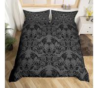 Richhome - Funda nórdica gótica, 220 x 240 cm, color negro, gris, damasc, juego de cama de murciélago bohemio, conjunto de ropa de cama gótico vintage barroco victoriano floral
