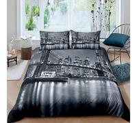 richhome Juego de funda de edredón con el puente de Brooklyn, Nueva York, negro y blanco, ropa de cama para niños, tamaño individual, imagen de ciudad famosa, juego de funda de edredón