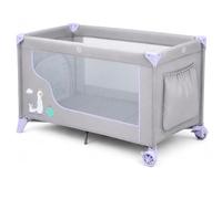 Ricokids Cuna de viaje para bebé con colchón, 125 x 65 x 78 cm, cuna de viaje para niños de hasta 15 kg, 2 ruedas con frenos, entrada lateral extraíble, bolsa de transporte, plegable, compacta, gris