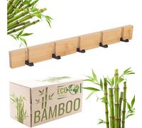 RICOO Colgador de Pared Bambú y Acero Elegante y Espacioso MH023L-N Percha Pared Perfecto para Habitaciones y Entradas - Barra con 5 Ganchos 2x50x5,5 cm Color natural
