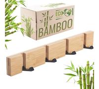 RICOO Colgador de Pared Bambú y Acero Elegante y Espacioso MH023M-N Percha Pared Perfecto para Habitaciones y Entradas - Barra con 4 Ganchos 2x40x5,5 cm Color natural