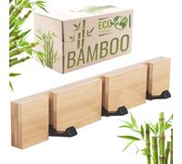 RICOO Colgador de Pared Bambú y Acero Elegante y Espacioso MH023S-N Percha Pared Perfecto para Habitaciones y Entradas - Barra con 3 Ganchos 2x30x5,5 cm Color natural