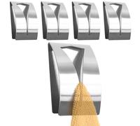 RICOO Ganchos adhesivos para pared MH017-5, Moderno Gancho de Pared Acero Inoxidable para Colgar Toallas 5-er Set Perchas adhesivas fuertes 5x7,5x 2 cm Estilo Elegante Plateado